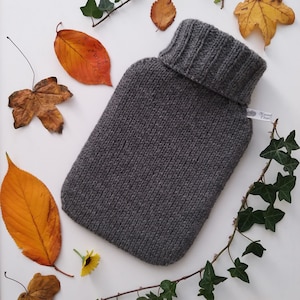 Grey Hand Knitted Hot Water Bottle Cover in Alpaca Wool Blend Gift Idea