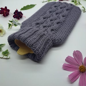 Hand Knitted Hot Water Bottle Cover in Medium Purple with Wave Cable Design Wool Alpaca Blend image 2