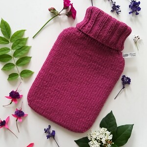 Fuchsia Hand Knitted Hot Water Bottle Cover in Alpaca Wool Blend Gift Idea
