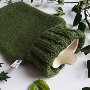 Hand Knit Olive Green Alpaca Wool Hot Water Bottle Cover