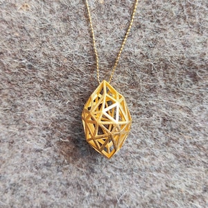Geometric 3D printed gold pendant &#39;Rough Diamond&#39; (small)