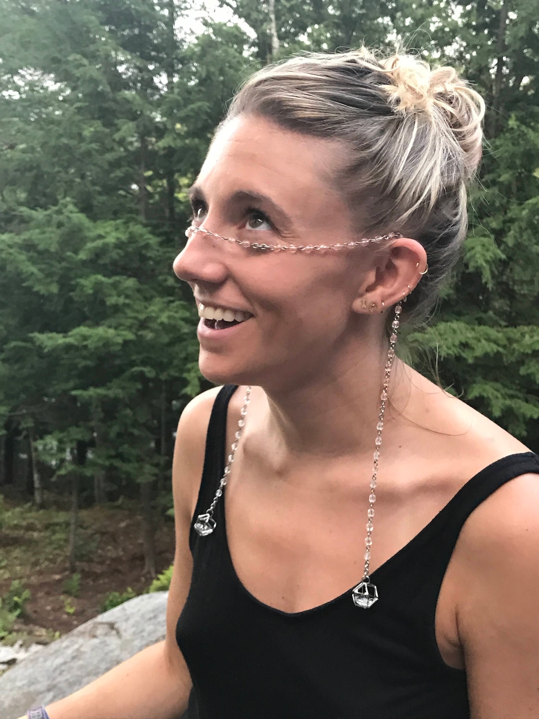 Silver Beaded Face Chain With Geodesic Gem Accents - Etsy
