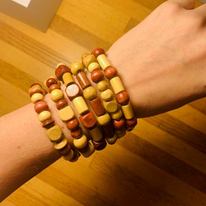 Wood Beaded Bracelet for Kandi Festival Trading Friendship Bracelet for Him Rave Scene Kid Outfit for Festival Gifting Natural Wood Bead