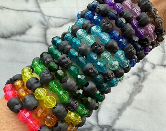 Rainbow Skull Kandi Bracelet, EDC Rave Bead Bracelet