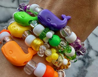 Whale Charm Kandi Bracelet, Pony Bead Rave Jewelry