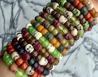 Skull Kandi Bracelet, Pony Bead Rave Jewelry, Festival PLUR