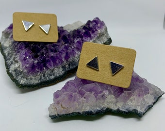 Silver Tiny Triangle Stud Earrings, Geometric Minimalist Design