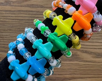 Airplane Charm Kandi Bracelet: Rave Festival Bead Jewelry