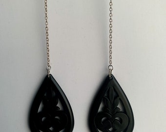 Black Teardrop Silver Face Chain, Festival Boho Jewelry