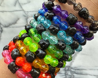 Skull Kandi Bracelet, Rave Festival Beaded Jewelry, Kawaii PLUR