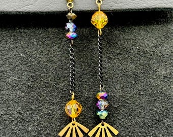 Gold and Black Mismatch Earrings – Handmade with Glass Beads & Brass Accents