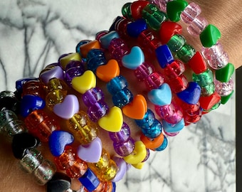 Heart Glitter Kandi Bracelet, Rave Festival Outfit, Pride PLUR