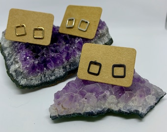 Minimalist Square Stud Earrings, Geometric Zinc Alloy