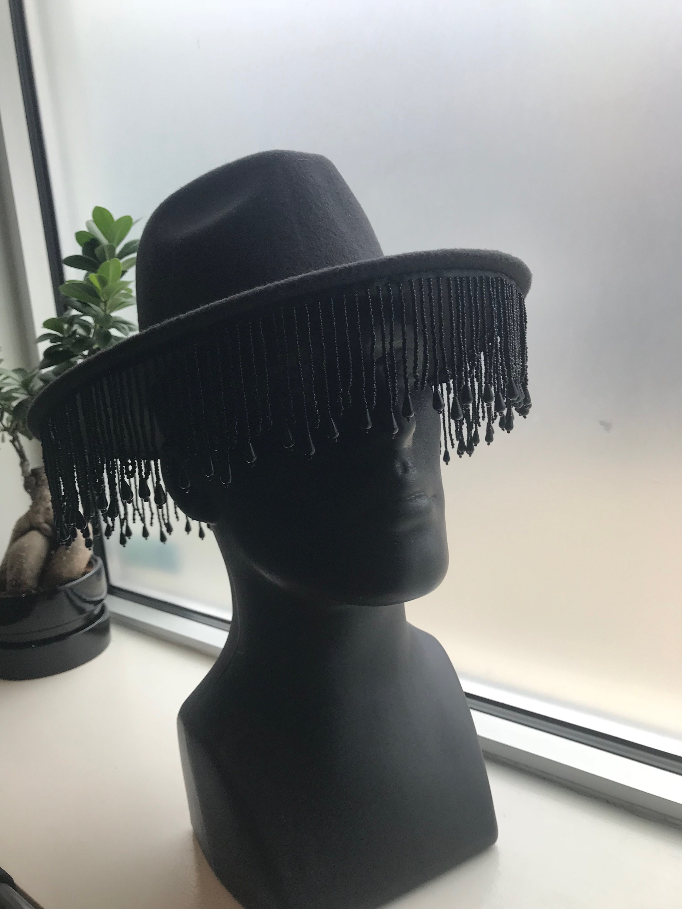 Black Fringe Hat Women's Hat Black Wool 