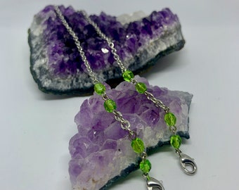 Silver and Green Sunglasses Chain, Face Glasses Chain, Glasses Chain, Glasses Holder, Face Glasses Strap, Glasses Lanyard, Facemask Necklace