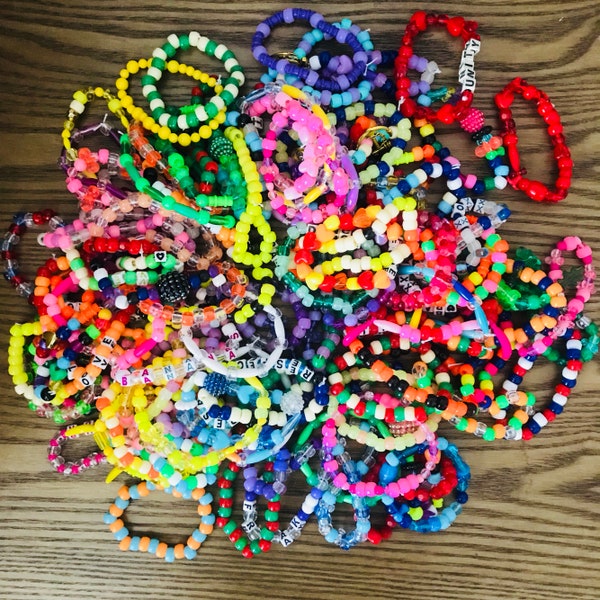 Kandi Bead Bracelet Bundle - Mix of Colors and Patterns, Perfect friendship bracelet for Plur & Festivals - 1, 5, 10-25 Pieces