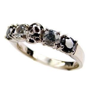 Goth Wedding Ring HELICE Skull Ring Solid 14K White Gold Choose Your Stones image 2