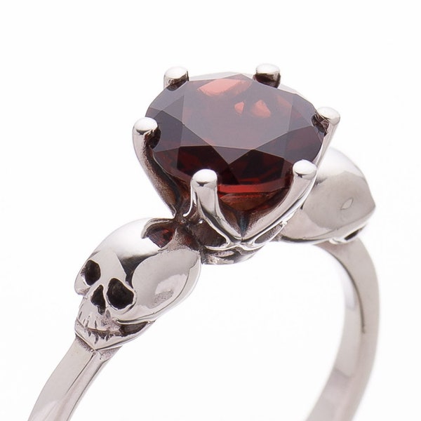Detailed Skull Ring WANDA with Blood Red Garnet, All Sizes