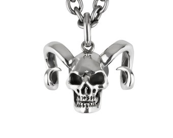 KRAMPUS - Horned Skull Pendant in Sterling Silver, Genderless Goth Jewelry