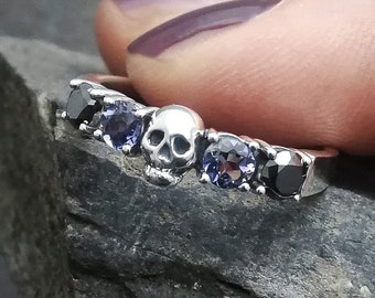 HELICE - Iolith and Black Diamond - Size 7 / 55 / N 1/2 - Skull Wedding Ring - Ready to Ship