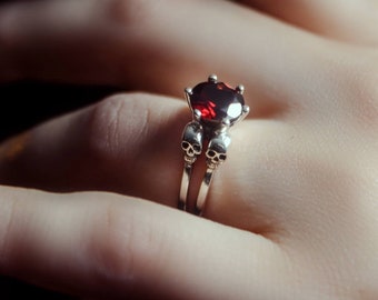 VARLA - Blood Red Skull Engagement Ring in Sterling Silver - All Sizes - Choose Your Stone