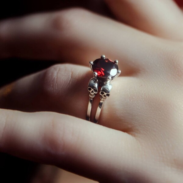 VARLA - Blood Red Skull Engagement Ring in Sterling Silver - All Sizes - Choose Your Stone