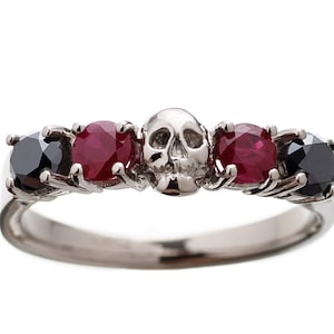 Goth Wedding Ring HELICE Skull Ring Solid 14K White Gold Choose Your Stones image 1