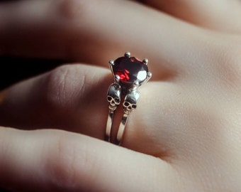 Blood Red Skull Engagement Ring - VARLA -  Ready to Ship Size 5.5