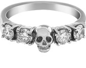 HELICE - White Goth Wedding Ring with Skull and Diamonds