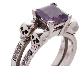 Goth Ring with Skulls LETHE, Size 5.25 / J 1/2 / 50 - Ready to Ship