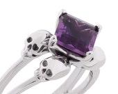 ZORYA Sterling Skull Ring, Memento Mori, Purple Goth Engagement - All Sizes