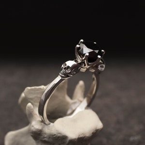 Black Gold Skull Ring WANDA with 2ct Black Diamond, Goth Engagement Ring image 4