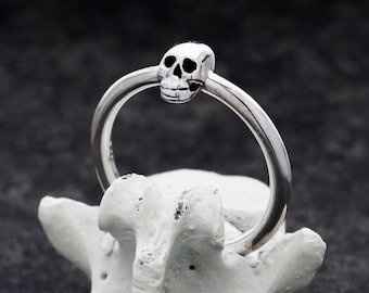 Tiny Sterling Silver Skull Ring, Handmade Goth Jewelry, Memento Mori