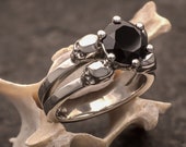 LILITH Memento Mori Ring, Dark Goddess Ornament, 2ct Solitary Gemstone and Platinum Ring, Choose Black Diamond or Black Spinel, Anniversary