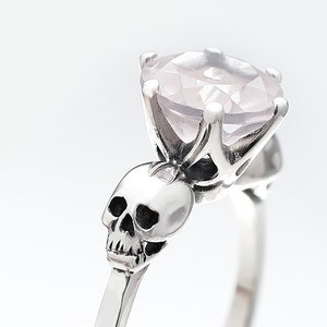 Clear Pink WANDA Skull Ring, Unique Engagement Ring for Women, Dainty Memento Mori