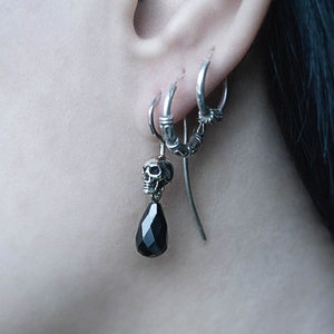 Elegant Skull Dangle Earrings with Little Gemstone Drop image 3