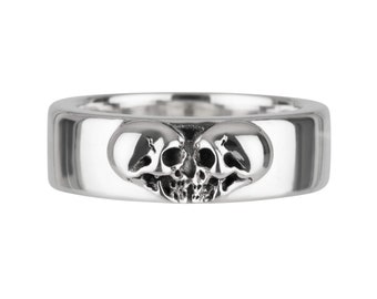 Küssende Schädel, Massiver Damenring Silber, Totenkopf Bandring, Paar Ring, Gotic Herz