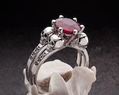 LILITH Skull Engagement Ring, Diamond Skull Ring, Sterling Silver with Black Spinel, Anniversary, Gift For Her, Bridal