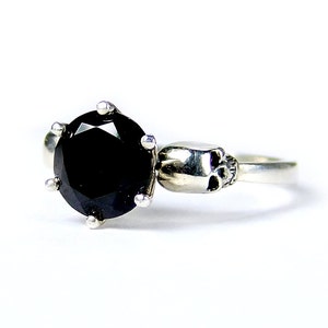 Black Gem Skull Ring for Her WANDA Solid Sterling Silver image 3