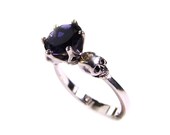 WANDA Skull Goth Engagement Ring, Sapphire Blue Tanzanite Iolithe, Natural Gemstone, Memento Mori