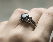 LILITH Skull Engagement Ring, Black Moissanite and Natural Black Diamonds, Goth Wedding, Memento Mori