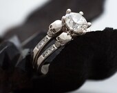 White Diamond Skull Ring, Morbid Engagement in 14K White Gold with Natural White Diamond, Luxury Goth Wedding