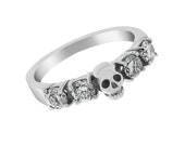 White Goth Wedding Ring, Skullring made of Palladium with 0.9ct Natural White Diamonds, White Topaz or White Sapphire