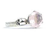 Skull Wedding Ring Goth Engagement Skull Ring Sterling Rose Quartz Pink Gothic Womens Ring Memento Mori Ring All Sizes