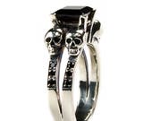 Skull Engagement Ring, Black Diamonds, Unique Goth Adornment LETHE - by KIPKALINKA