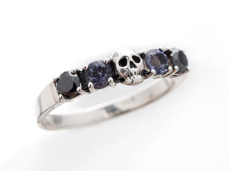 Skull Wedding Ring  HELICE  Black Diamond Sterling image 1