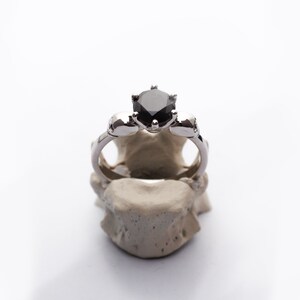 Black Gold Skull Ring WANDA with 2ct Black Diamond, Goth Engagement Ring image 7