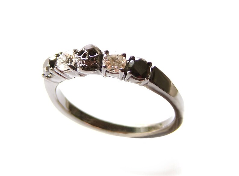 Goth Wedding Ring HELICE Skull Ring Solid 14K White Gold Choose Your Stones image 6