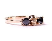 SEMELE - Rose Gold Skull Wedding Ring, Black Diamond, Solid 14K Gold Ring, Non-traditional Womens Band