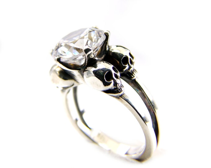 Skull Ring Valentines Gift Size 7.5 READY TO SHIP Silver Diamond Skull ...